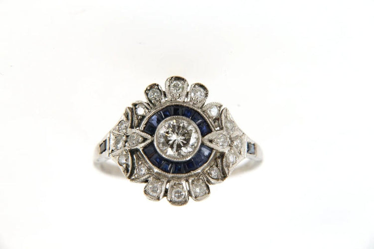 Bague 57 Bague marguerite en platine avec diamants et saphirs 58 Facettes 6492r