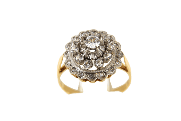 Bague 57 Bague marguerite ancienne en or gris 18 carats et saphirs blancs 58 Facettes 6303k