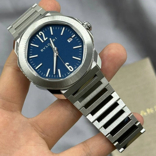 Montre Bulgari Octo Roma - Montre automatique en acier bleu 41 mm 58 Facettes