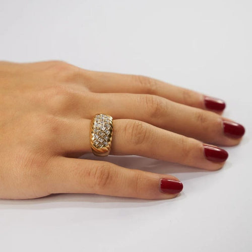 Bague 52 Bague demi-jonc en or jaune 18k avec 19 diamants 58 Facettes LOT 3581