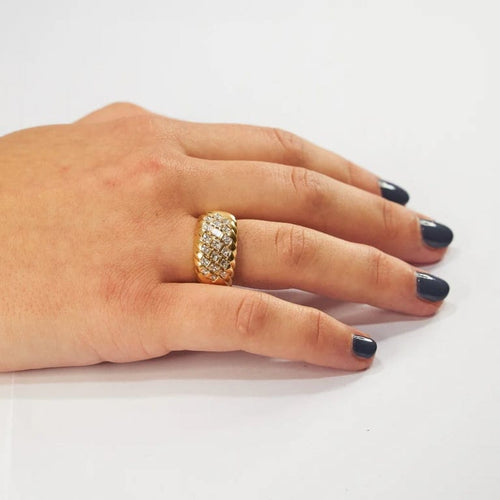 Bague 52 Bague demi-jonc en or jaune 18k avec 19 diamants 58 Facettes LOT 3581
