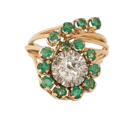 Bague 52.5 Bague en or jaune 18k et platine avec diamant et émeraudes 58 Facettes LOT 814