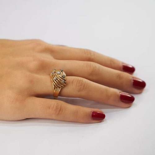 Bague 59 Bague vintage bombée en or jaune 18k et diamants 58 Facettes LOT 491