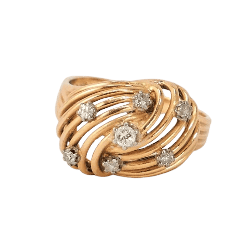 Bague 59 Bague vintage bombée en or jaune 18k et diamants 58 Facettes LOT 491