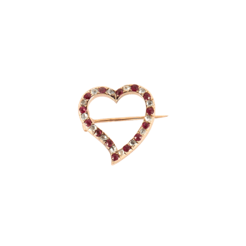 Broche Broche cœur - Rubis et diamants en or jaune 18k 58 Facettes LOT 1016