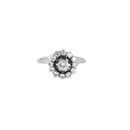 Bague 57.5 Bague fleur en or gris 18k et diamants 58 Facettes LOT E010