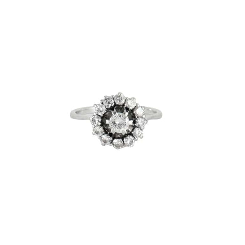 Bague 57.5 Bague fleur en or gris 18k et diamants 58 Facettes LOT E010
