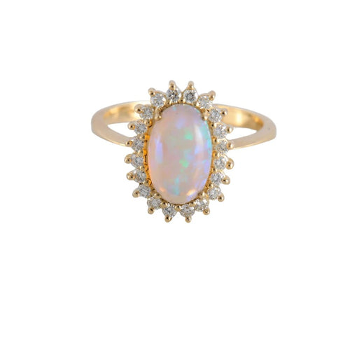 Bague 60 Bague cocktail en or jaune 18K avec opale et diamants 58 Facettes