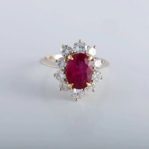 Bague 53 Bague en or blanc 18K avec rubis et diamants 58 Facettes