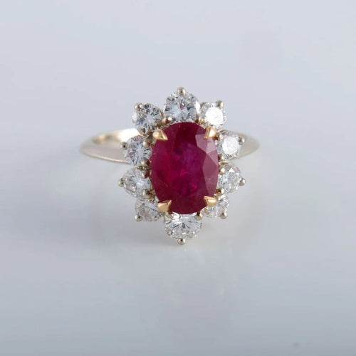 Bague 53 Bague en or blanc 18K avec rubis et diamants 58 Facettes