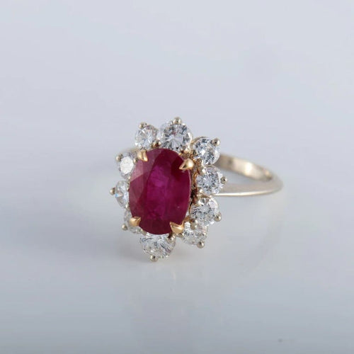 Bague 53 Bague en or blanc 18K avec rubis et diamants 58 Facettes