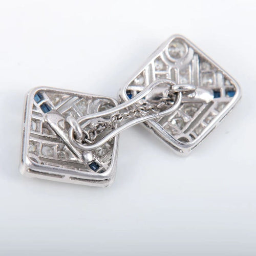 Boutons de manchette Boutons de manchette en platine - Diamants taille ancienne et saphirs 58 Facettes