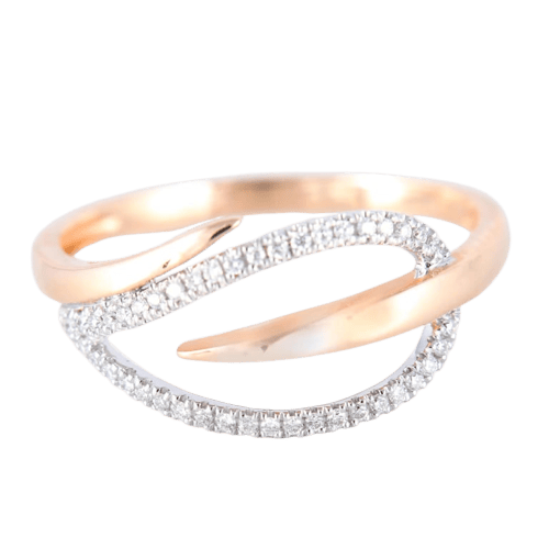 Bague 55.5 Bague feuille en or rose et or blanc 18K, diamants 58 Facettes