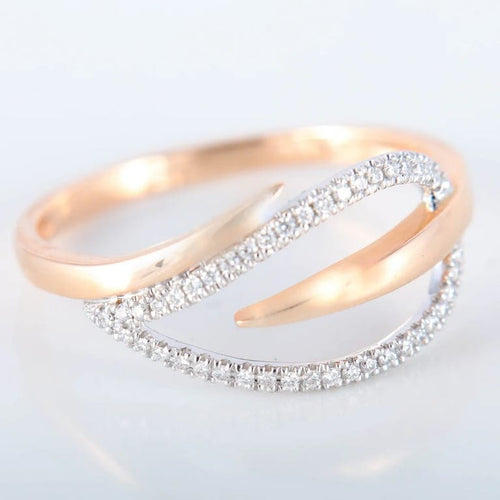 Bague 55.5 Bague feuille en or rose et or blanc 18K, diamants 58 Facettes