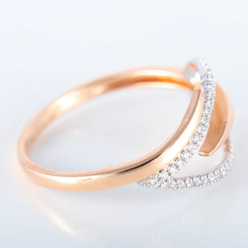 Bague 55.5 Bague feuille en or rose et or blanc 18K, diamants 58 Facettes