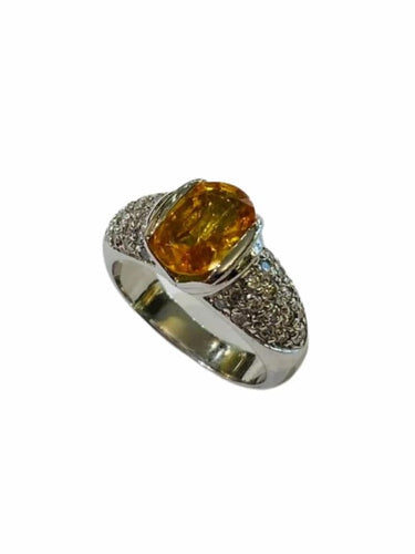 Bague 53 Bague jonc en or blanc 750 avec saphir jaune et diamants 58 Facettes 3190001