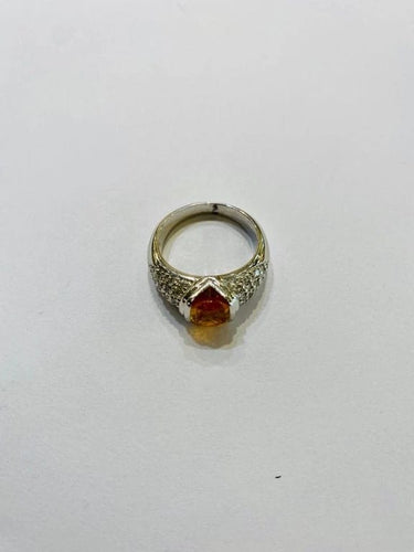 Bague 53 Bague jonc en or blanc 750 avec saphir jaune et diamants 58 Facettes 3190001