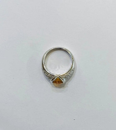 Bague 53 Bague jonc en or blanc 750 avec saphir jaune et diamants 58 Facettes 3190001