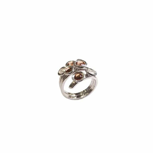 Bague 55 Bague bulle de Champagne en or blanc, quartz fumés et diamants 58 Facettes