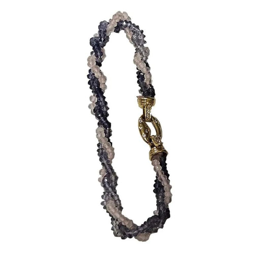 Bracelet Bracelet tressé en iolite et quartz rose, fermoir en or jaune et diamants 58 Facettes 42250018