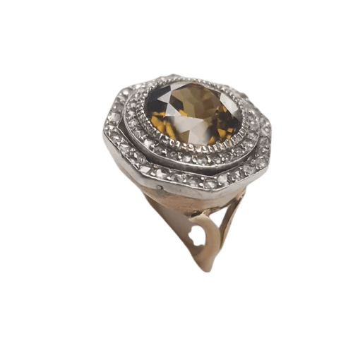 Bague 52 Bague en or jaune 750 avec topaze et diamants 58 Facettes