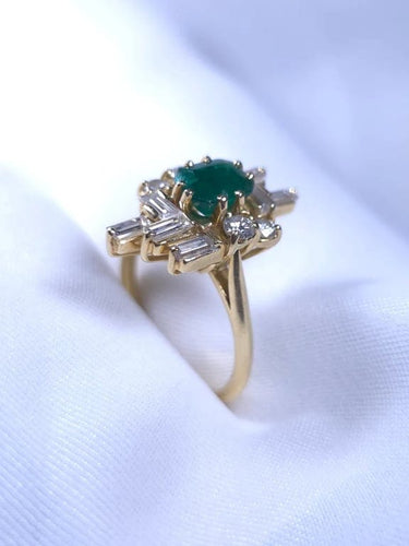 Bague 58 Bague Art déco en or jaune 750 avec émeraude et diamants 58 Facettes