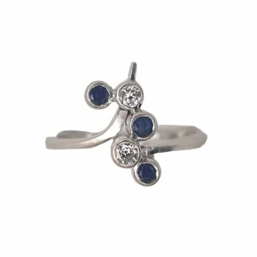Bague 52 Bague Art déco en or blanc 750 avec saphirs et diamants 58 Facettes
