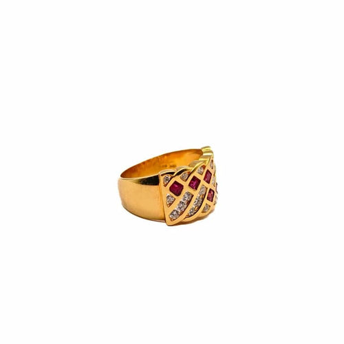 Bague 52 Bague en or jaune 18 carats sertie de diamants et rubis 58 Facettes