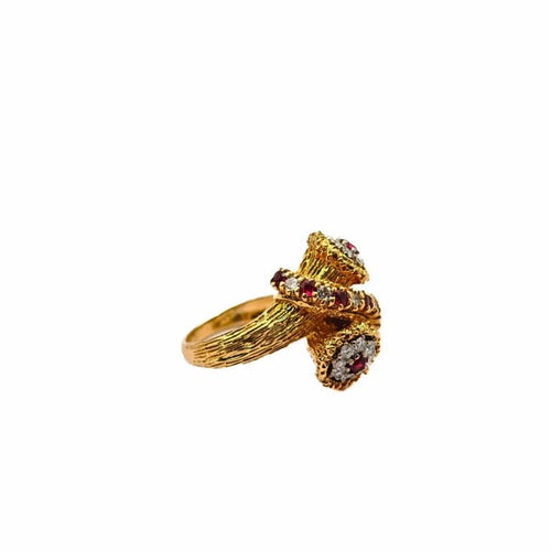 Bague 53 Bague en or jaune 18 carats sertie de rubis et diamants 58 Facettes