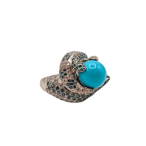 Bague 55 Bague en or blanc 18 carats avec diamants et turquoise 58 Facettes
