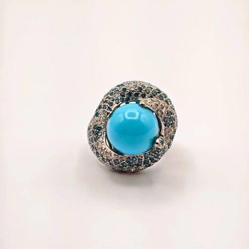 Bague 55 Bague en or blanc 18 carats avec diamants et turquoise 58 Facettes