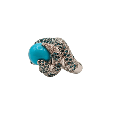 Bague 55 Bague en or blanc 18 carats avec diamants et turquoise 58 Facettes