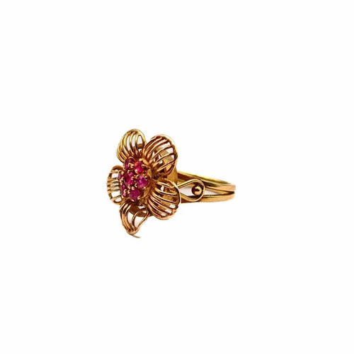 Bague 52 Bague vintage motif floral en or jaune 28 carats et rubis 58 Facettes 21007026