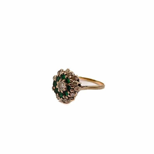 Bague 51 Bague de soirée vintage en or blanc 18 carats, émeraudes et diamants 58 Facettes 21005961