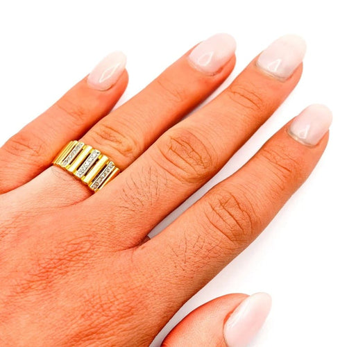 Bague 54 Bague vintage en or blanc et jaune 18 carats sertie de diamants 58 Facettes 21007408