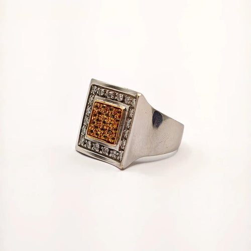 Bague 54 Bague en or blanc et jaune 18 carats avec saphirs jaunes et diamants 58 Facettes 21002809