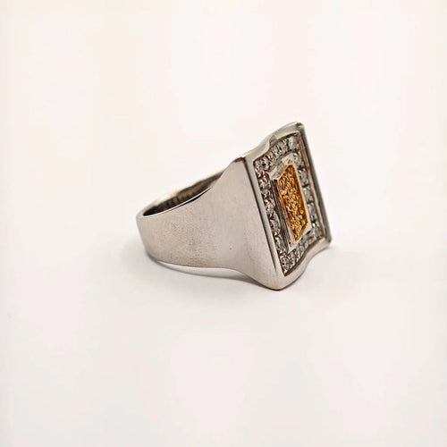 Bague 54 Bague en or blanc et jaune 18 carats avec saphirs jaunes et diamants 58 Facettes 21002809