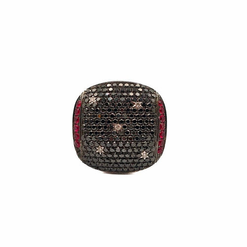 Bague 54 Bague habillée en or blanc 18 carats, diamants noirs, diamants et rubis 58 Facettes 21006500