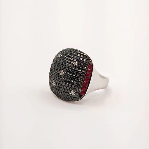Bague 54 Bague habillée en or blanc 18 carats, diamants noirs, diamants et rubis 58 Facettes 21006500
