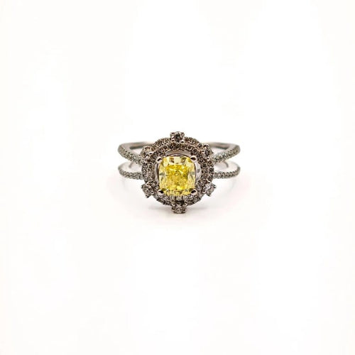 Bague 53 Bague en or blanc 18 carats avec diamant jaune et diamants 58 Facettes 21002069