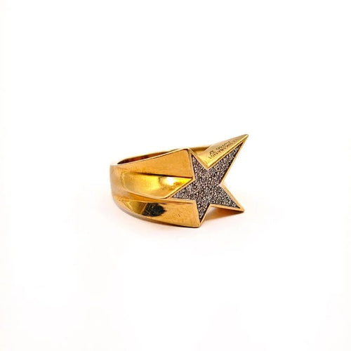 Bague 51.5 Bague étoile en or jaune 18 carats et diamants pavés 58 Facettes 21021008