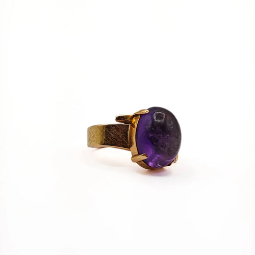 Bague 55 Bague vintage en or jaune 18 carats avec améthyste cabochon 58 Facettes 21002649