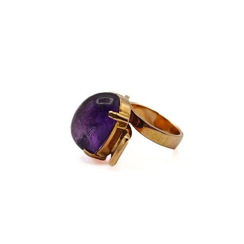 Bague 55 Bague vintage en or jaune 18 carats avec améthyste cabochon 58 Facettes 21002649