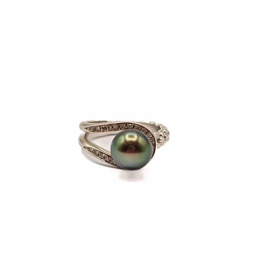 Bague 56 FOPE - Parure bague et boucles d’oreilles en or blanc 18 ct, perle de Tahiti et diamants 58 Facettes 21009020