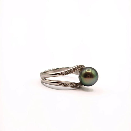 Bague 56 FOPE - Parure bague et boucles d’oreilles en or blanc 18 ct, perle de Tahiti et diamants 58 Facettes 21009020