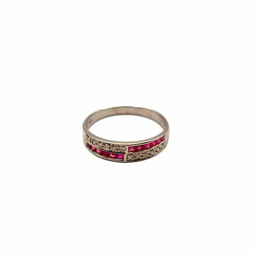 Bague 54 Bague demi-alliance en or blanc 18 carats, rubis et diamants 58 Facettes 21000782