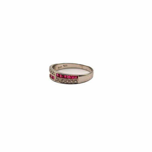 Bague 54 Bague demi-alliance en or blanc 18 carats, rubis et diamants 58 Facettes 21000782