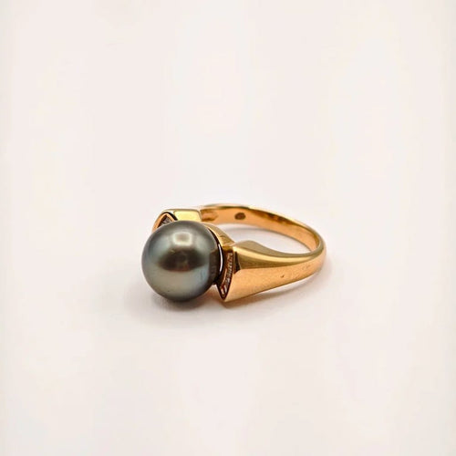Bague 52 Bague en or jaune 14 ct avec perle de Tahiti et diamants 58 Facettes 21001666