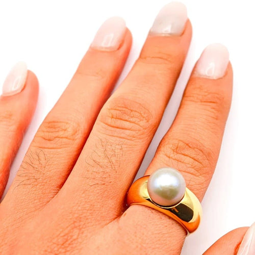 Bague 54 Bague vintage en or jaune 14 carats et perle de Tahiti 58 Facettes 21003042