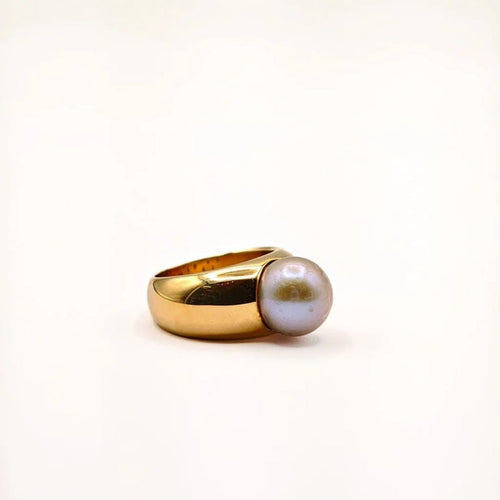 Bague 54 Bague vintage en or jaune 14 carats et perle de Tahiti 58 Facettes 21003042